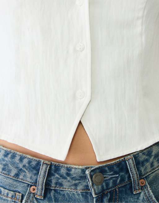 Stradivarius – Naturvit, strukturerad topp med knappar, 4 av 4