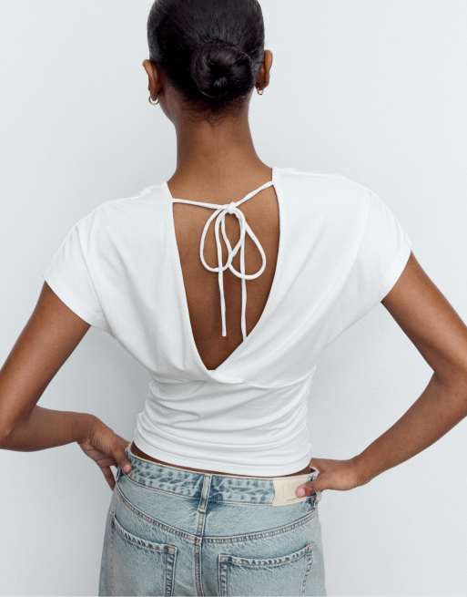 Stradivarius – Naturvit topp med indragen halsringning, 2 av 4