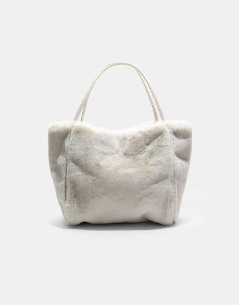 Stradivarius – Naturvit toteväska i fuskpäls - view 1