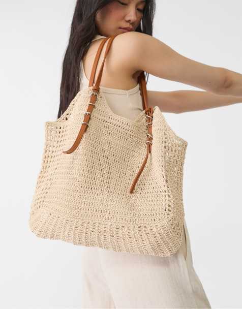 Stradivarius – Naturvit, virkad axelväska - view 1