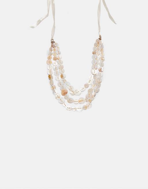 Stradivarius – Naturvitt halsband i flera lager med knappar, 3 av 4