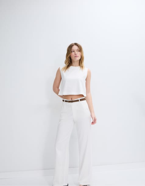 Stradivarius – Naturvitt set i linnemix med brottarrygg - view 1