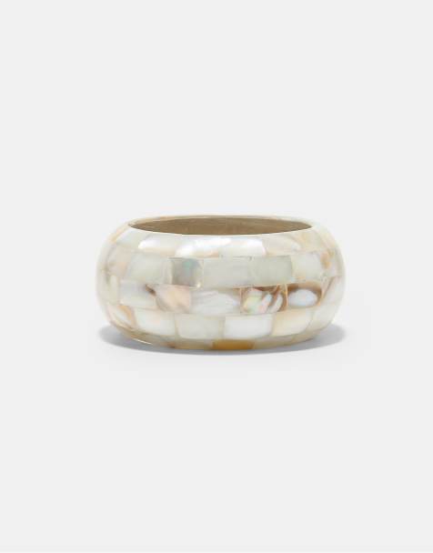Stradivarius – Naturvitt, stort armband med pärlemoreffekt - view 1