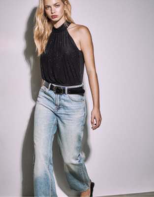 Stradivarius - Neckholder-Body in Schwarz mit Strassdetails