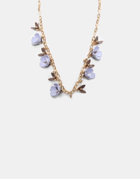 Stradivarius Necklace with floral charms in ecru - view 1