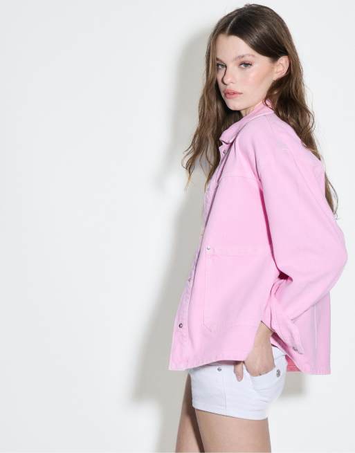 Stradivarius – Neonrosa jacka med påsydda fickor, 2 av 7