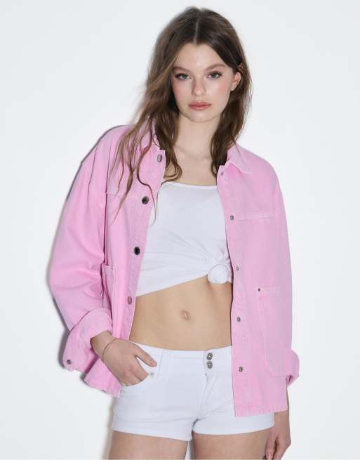 Stradivarius – Neonrosa jacka med påsydda fickor, 5 av 7