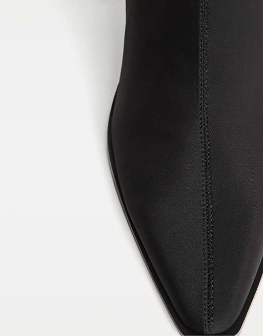 Stradivarius Neoprene-effect high-heeled ankle boots in black, 4 of 4