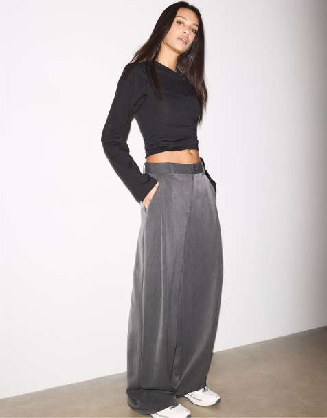 Stradivarius - Nette broek met figuurnaden in donkergrijs - view 1