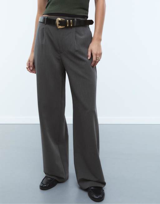 Stradivarius - Nette broek met rechte pijpen in donkergrijs, 2 van 4