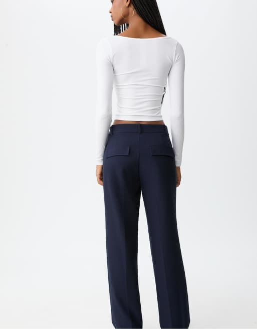 Stradivarius - Nette broek met zakken in marineblauw, 4 van 4