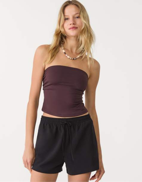 Stradivarius - Nette shorts met elastische tailleband in zwart - view 1