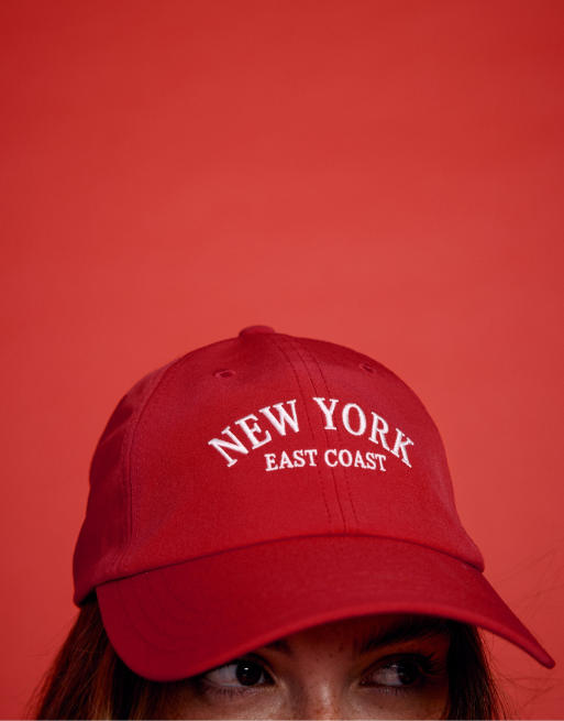 Stradivarius New york embroidered cap in red, 3 of 4