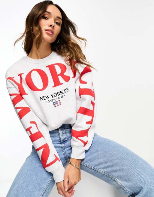 Stradivarius New York graphic sweatshirt in gray | ASOS