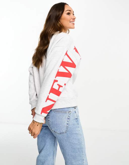 Stradivarius New York graphic sweatshirt in gray | ASOS