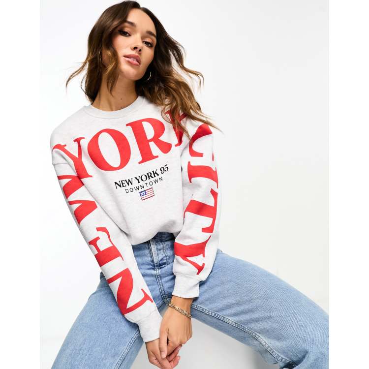 New York Hoodie For Women Long Sleeve Drop Shoulder Pullover Tops