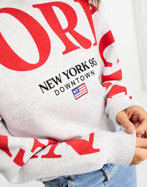 Stradivarius new york graphic sweatshirt in grey