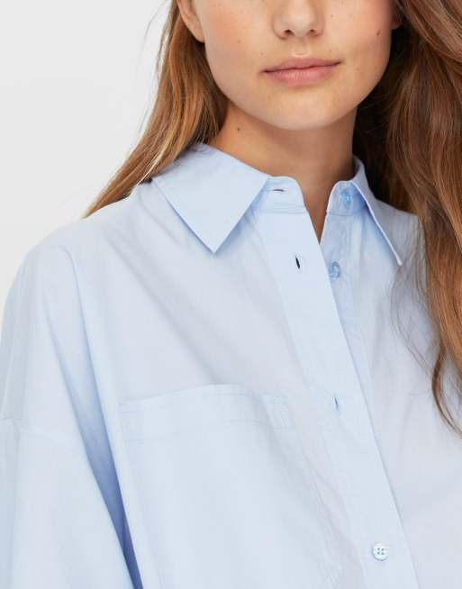 Stradivarius – Niebieska koszula popelinowa oversize, 4 z 4