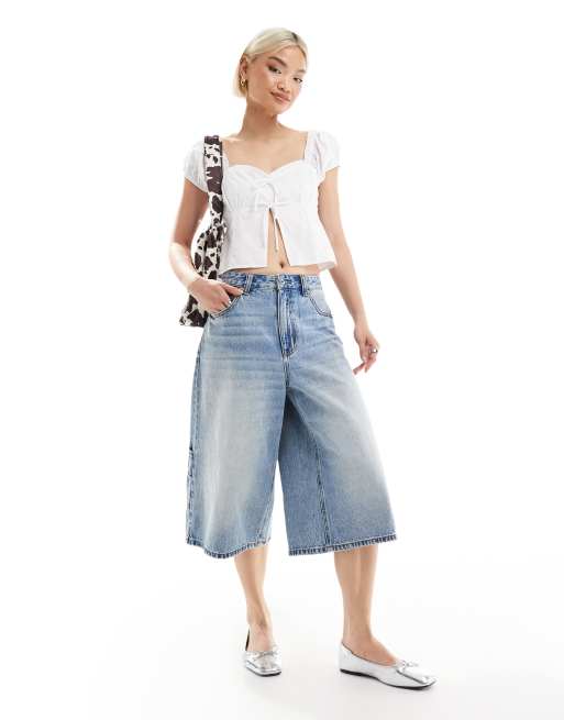 Stradivarius – Niebieskie jortsy jeansowe typu carpenter