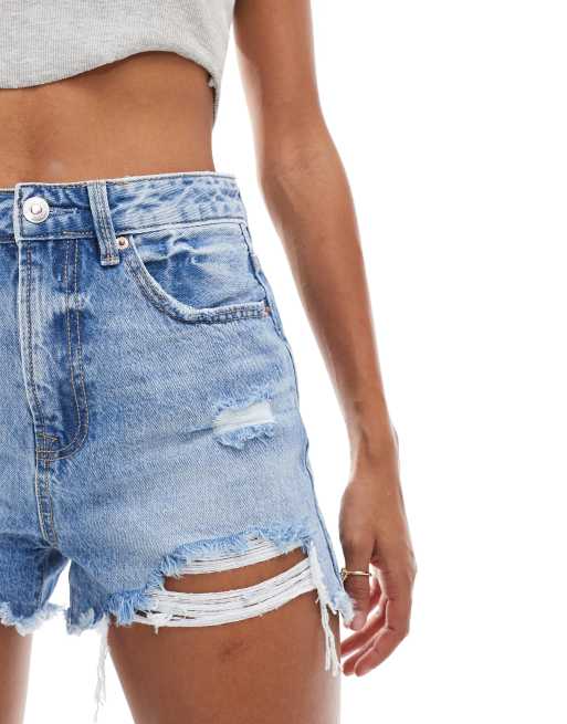 Stradivarius – Niebieskie szorty jeansowe z przetarciami, 4 z 5