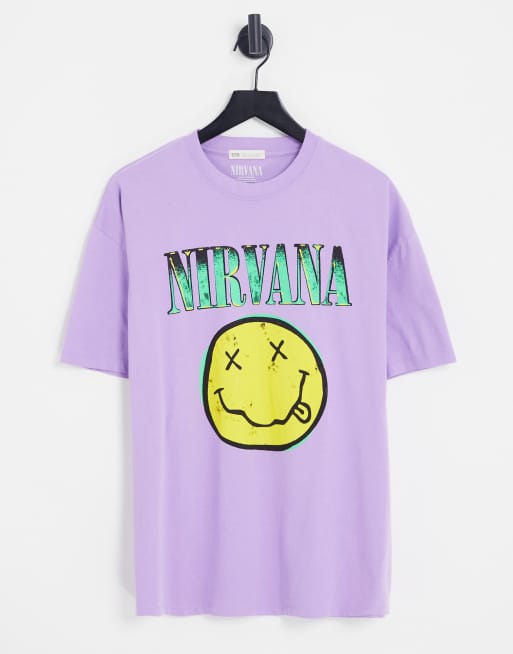 Stradivarius Nirvana T shirt met print in paars