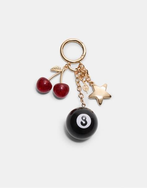 Stradivarius Number 8 charm key ring in black - view 1