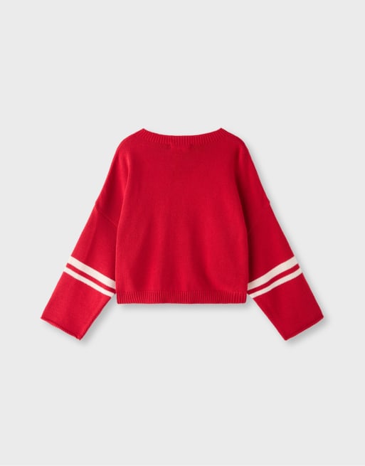 Stradivarius Number cropped gebreide trui in rood, 7 van 7