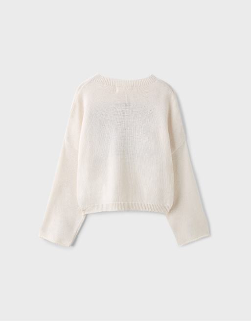 Stradivarius Number cropped knit jumper in vanilla, 7 of 7