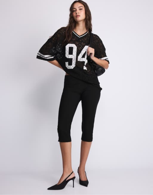 Stradivarius Number lace t-shirt in black, 5 of 7