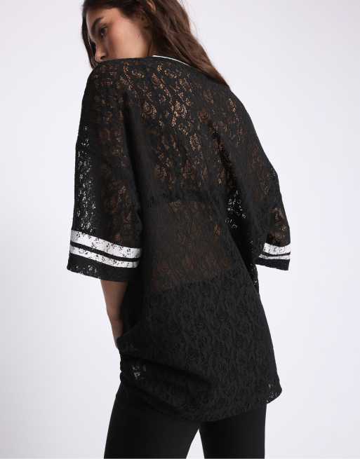 Stradivarius Number lace t-shirt in black, 6 of 7