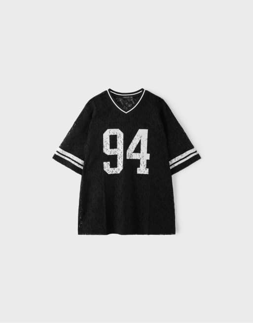 Stradivarius Number lace t-shirt in black, 7 of 7