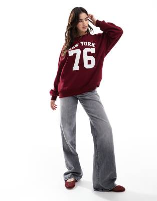 NY slogan sweatshirt in burgundy-Red