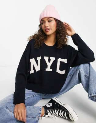 Stradivarius NYC knitted jumper in navy