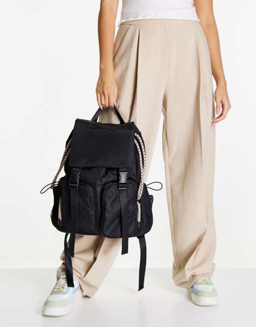 Stradivarius nylon backpack with multi front pockets in black ASOS