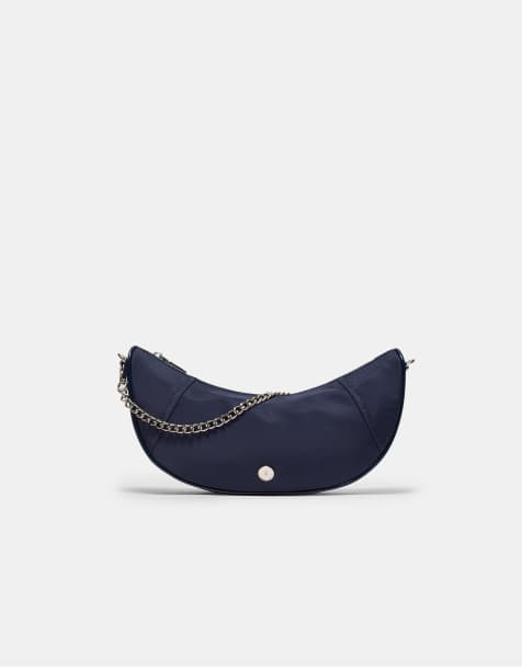 Stradivarius Nylon moon crossbody bag in navy blue - view 1