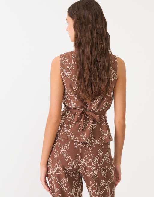 Stradivarius – Oberteil aus Leinenmix in Braun, 4 von 4