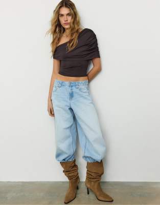 Stradivarius - Oberteil aus Polyamid in Braun mit Drapierung-Brown