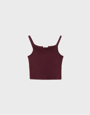 Stradivarius - Oberteil in Aubergine mit Stretchanteil und schmalen Trägern-Lila