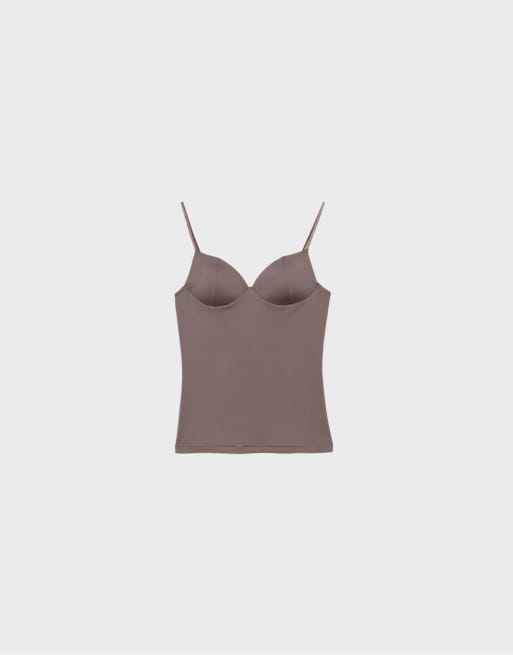 Stradivarius – Oberteil in Braun mit Korsett-Design, 6 von 7
