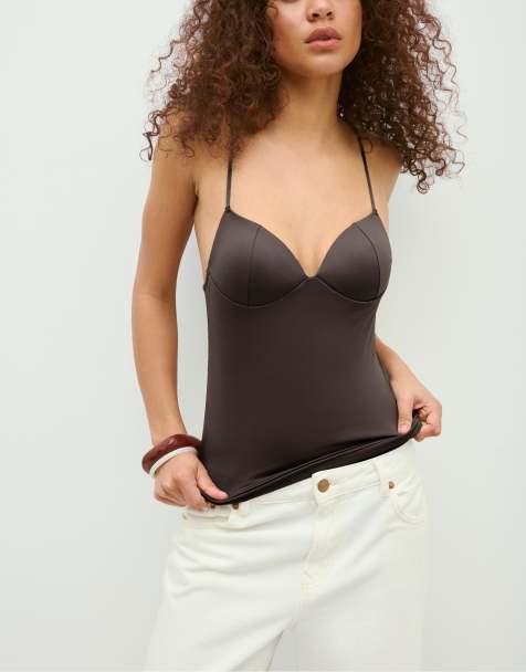 Stradivarius – Oberteil in Braun mit Korsett-Design - view 1