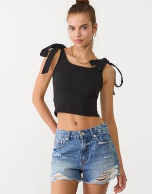 Stradivarius - Oberteil in Schwarz mit Bindeträgern