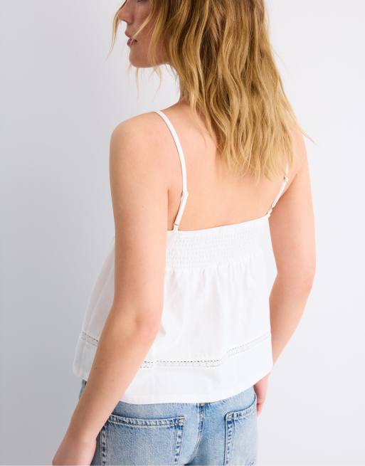 Stradivarius – Oberteil in Weiß mit gehäkelten Details und Riemchenträgern, 4 von 4
