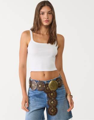 Stradivarius – Oberteil in Weiß mit Stretchanteil und schmalen Trägern - view 1