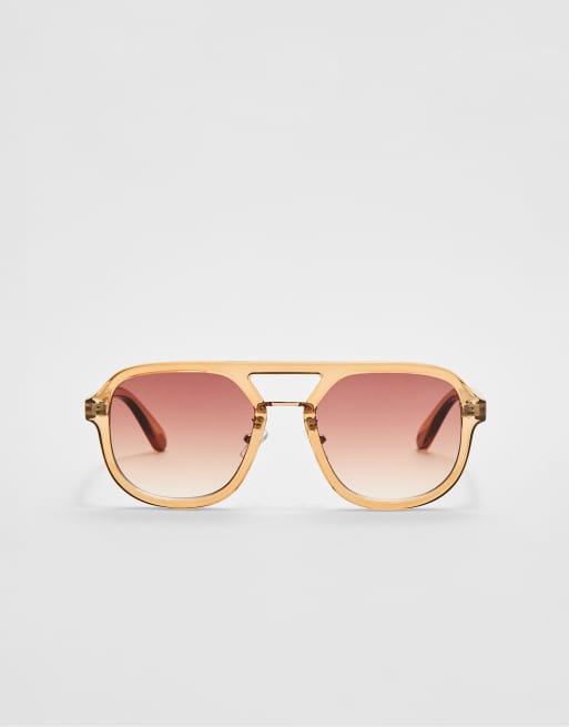Stradivarius - Occhiali da sole cammello pallido con ponte doppio, 2 di 3