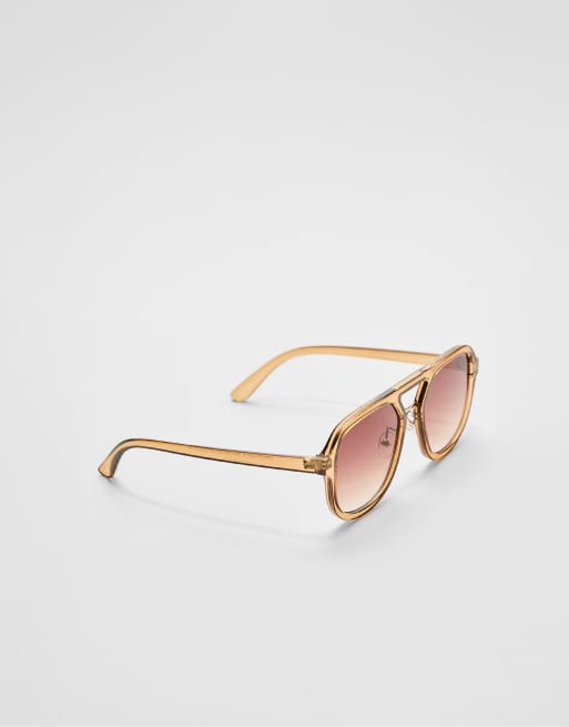 Stradivarius - Occhiali da sole cammello pallido con ponte doppio, 3 di 3