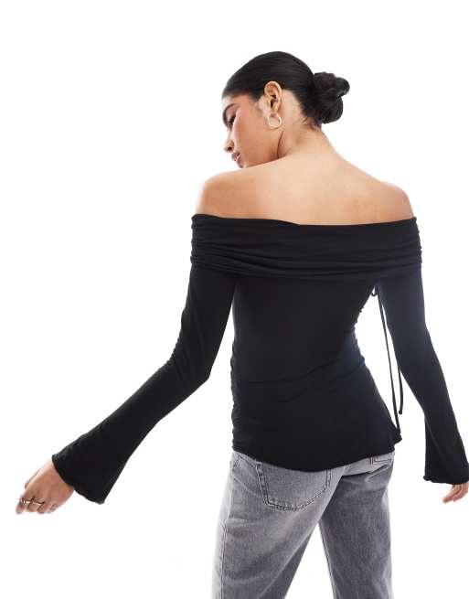 Stradivarius off shoulder asymmetric top in black | ASOS
