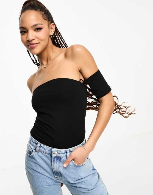 Stradivarius off shoulder bodysuit in black