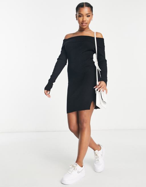 Off Shoulder Rib-Knit Mini Dress