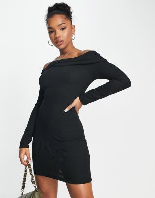 Stradivarius off shoulder mini dress with twist detail in black