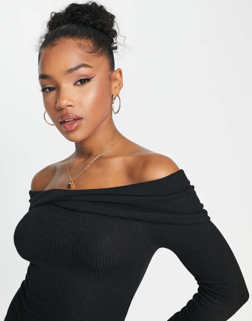 Stradivarius STR seamless off shoulder top in black